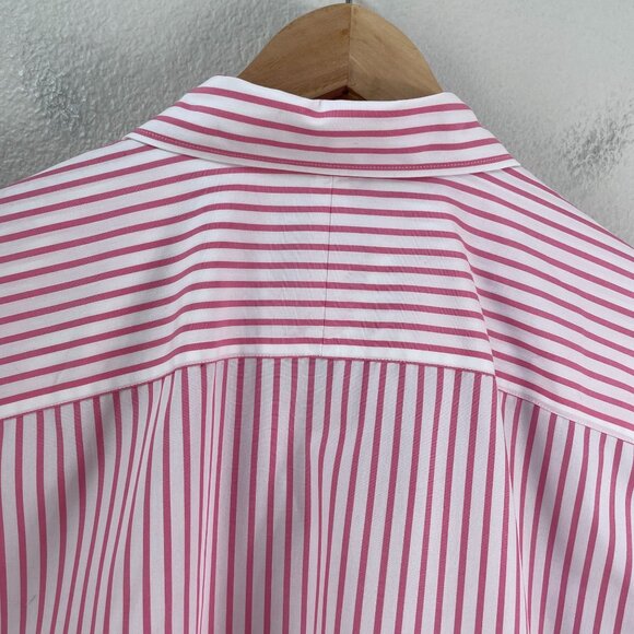 Chaps Classics Womens Plus 1X Pink White Striped No Iron Cotton Button Up Shirt - Picture 8 of 8